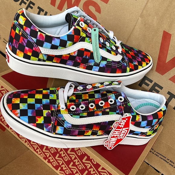 Vans Comfycush Old Skool The Tie-Dye Checkerboard Black Sneakers WMNS - Picture 11 of 16
